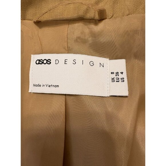 ASOS DESIGN Camel Double-Breasted Longline Blazer – Size 4 (NWOT) - Picture 4 of 8